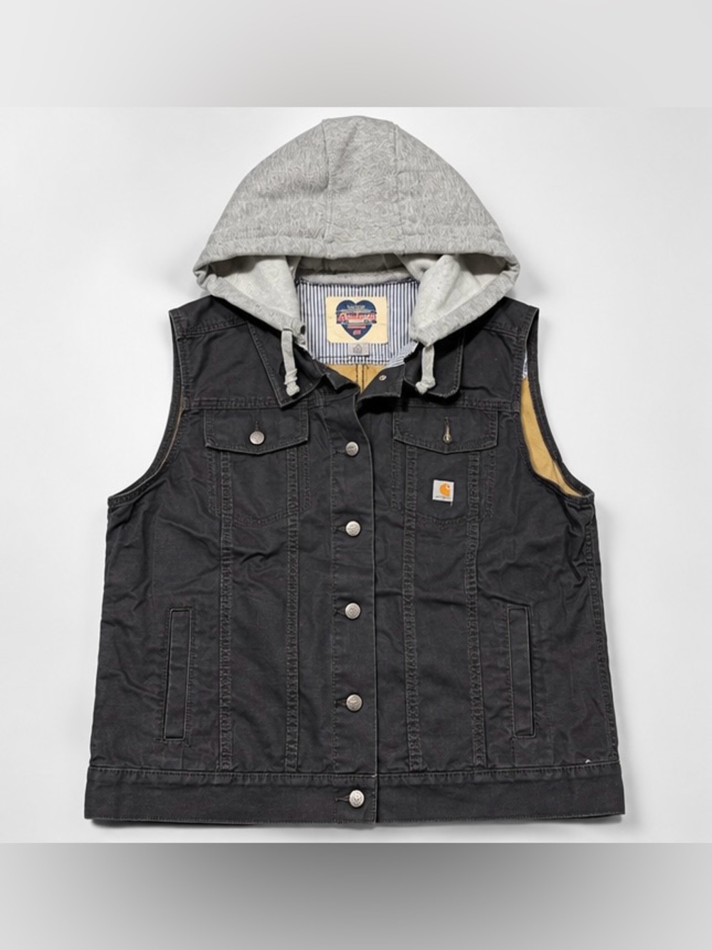 Carhartt Black Denim Vest with Gray Hood